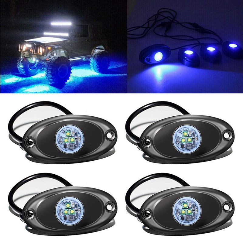 FABOOD F 4 Pods LED Rock Light for Jeep ATV SUV Offroad Car Truck Boat Underbody Glow Trail Rig Lamp Underglow LED Neon Lights Waterproof 12V 24V Yellow Orange (Amber) - Image 1